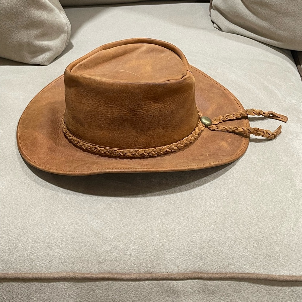 Women’s Leather Cowboy Western Hat With Braided Band Vintage Classic Brown M - Picture 7 of 11